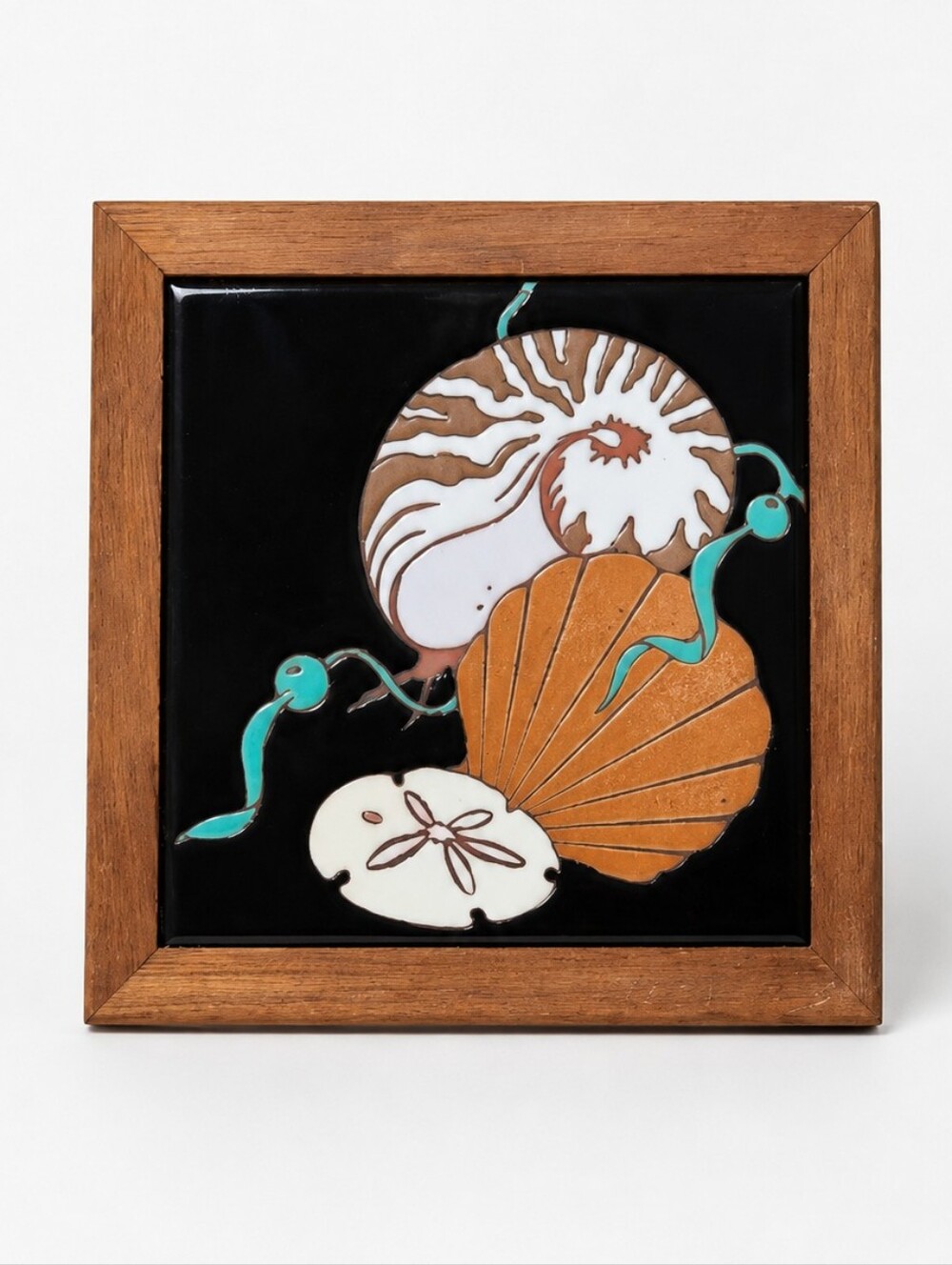 Vintage ARIUS Italy Framed Ceramic Tile Wall Art Coastal Seashell Nautical Decor